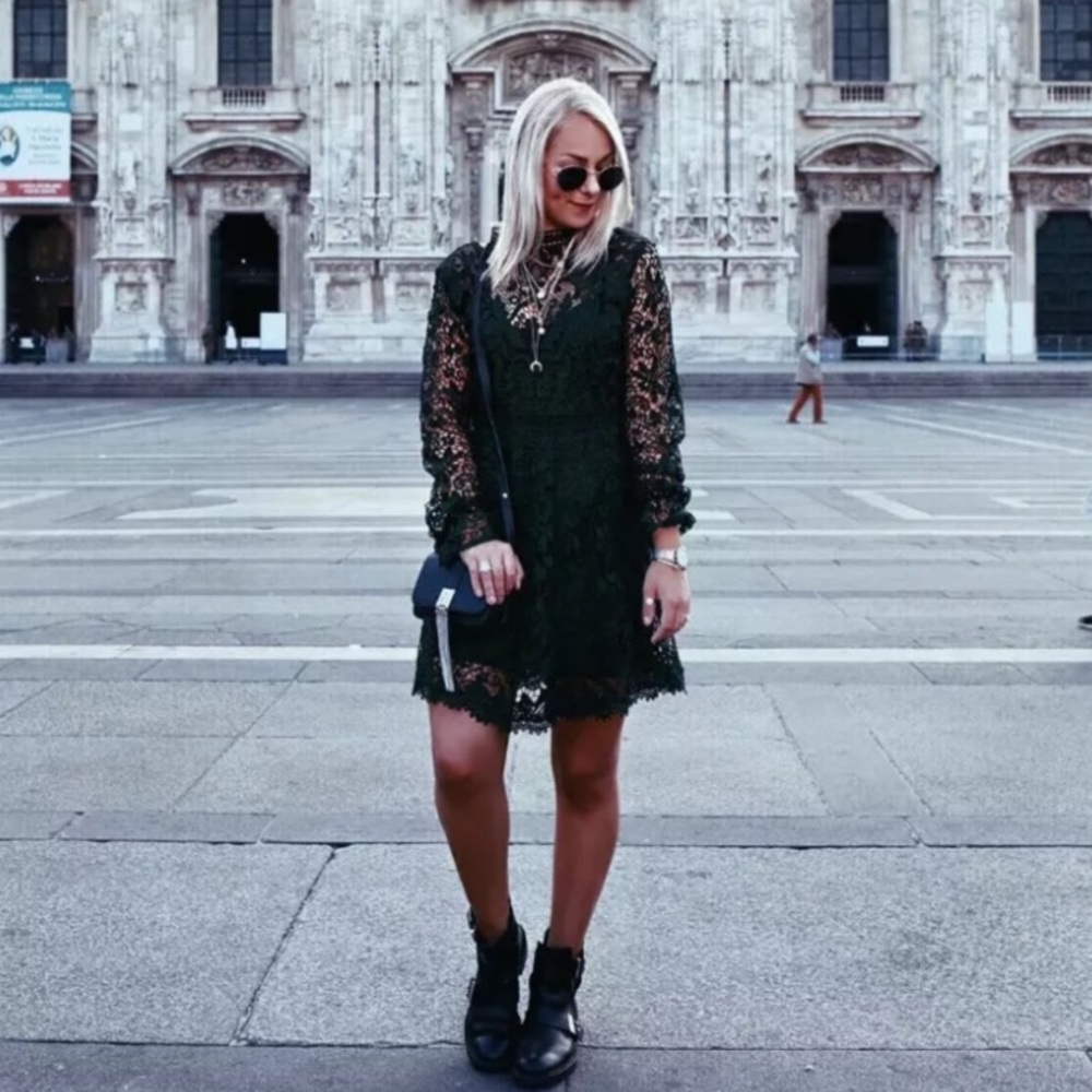 ZARA *RARE* LACE GREEN LONG SLEEVE DRESS BLOGGERS FAV BRAND NEW WITH TAGS